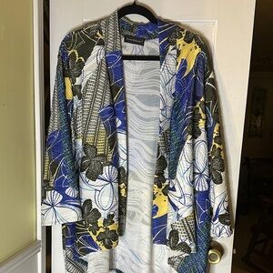Vibrant Floral Blazer with Blue and Yellow Accents